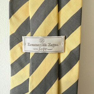 Ermenegildo Zegna SOFT Silk Neck Tie Yellow & Gray Diagonal Stripes (4" Width)